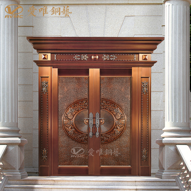 厂家直销新中式定做纯铜铜门 豪宅别墅双开大门铜门