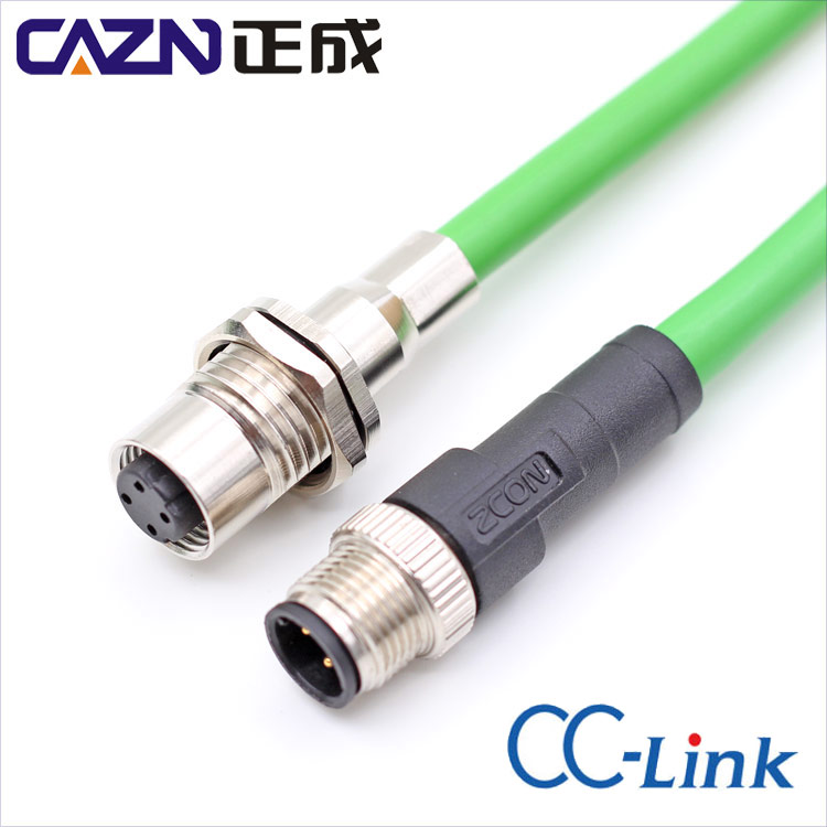连接器插头cc-link协议4芯4pinm12转rj45连接器线
