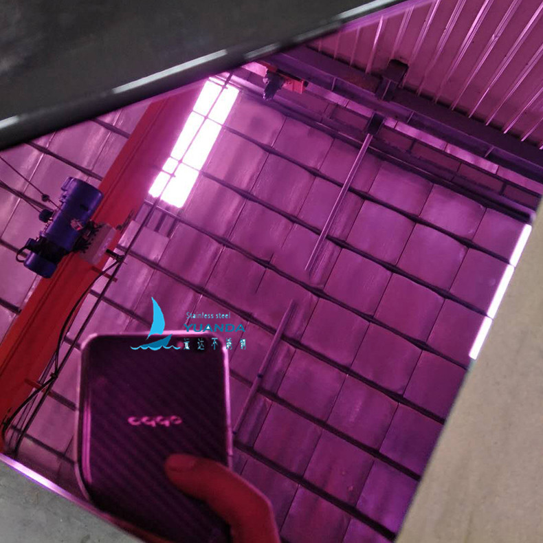 东莞304不锈钢镜面板不锈钢电镀紫红色星级酒店幕墙装饰板