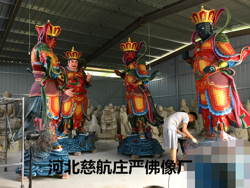 彩绘四大天王佛像雕塑河北生产厂家 四大金刚站像玻璃钢佛像精品现货低价批发