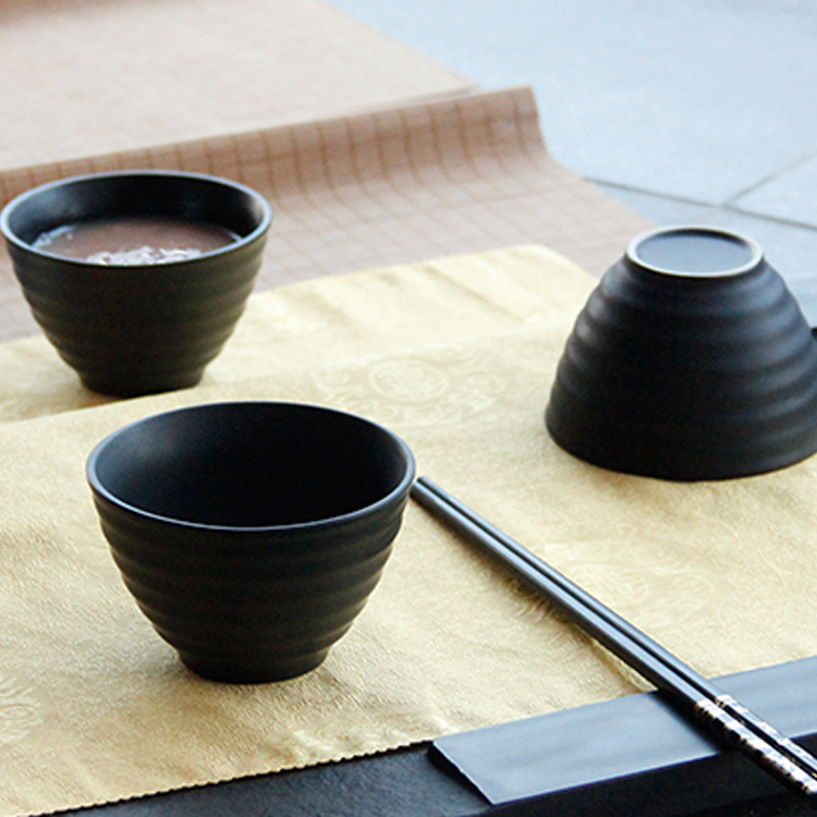 陶瓷料理碗哑光磨砂日本味噌汤碗4.5寸黑色陶瓷碗日式和风小饭碗