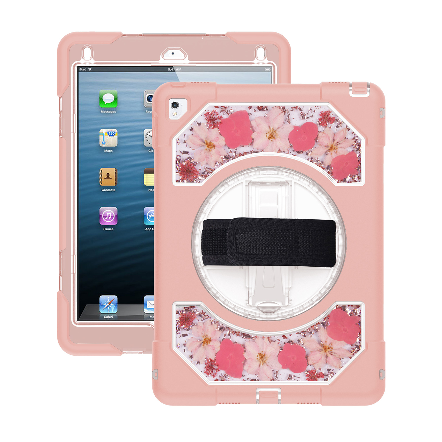 可爱粉硅胶适用iPad air2保护套 女款平板防摔三合一硅胶保护壳