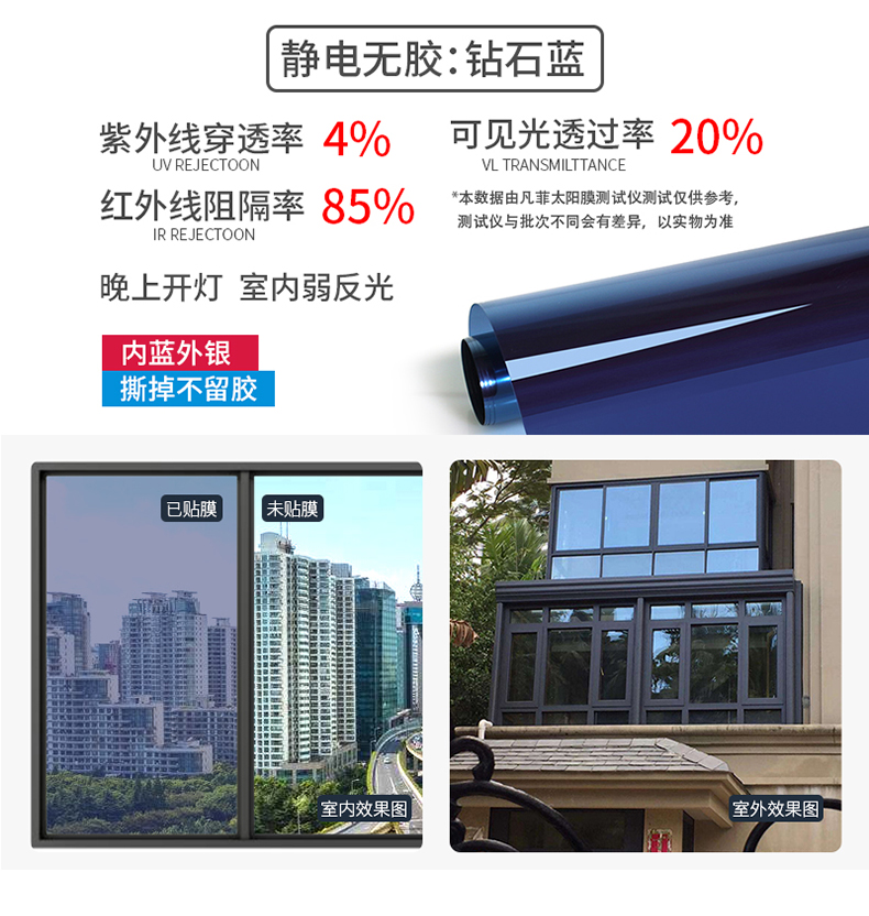 家用隔热膜别墅阳光房防晒防紫单向透视玻璃贴北京