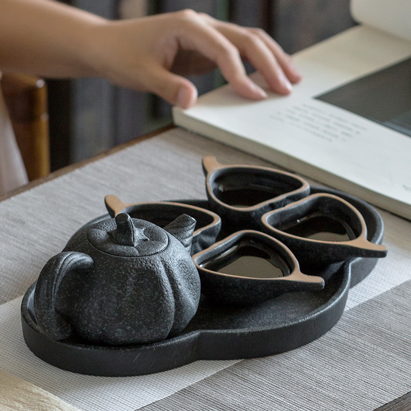 现代创意茶具套装家用4人简约水墨画风创意茶杯干泡功夫泡茶器