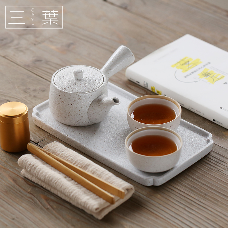 物语瓷堂 便携式家用旅行茶具 简约白色现代粗陶日式2人 功夫茶具套装
