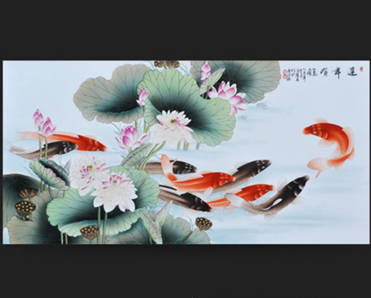 景德镇陶瓷板画中式手绘山水梅兰竹菊四条屏客厅挂画瓷画装饰画