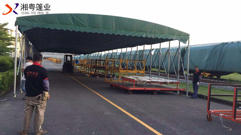 广东大排档伴侣折叠伸缩雨棚PVC帆布大型推拉蓬专业生产