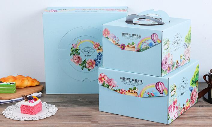 现货方形手提折叠生日蛋糕包装盒彩色印刷瓦楞食品打包纸盒批发