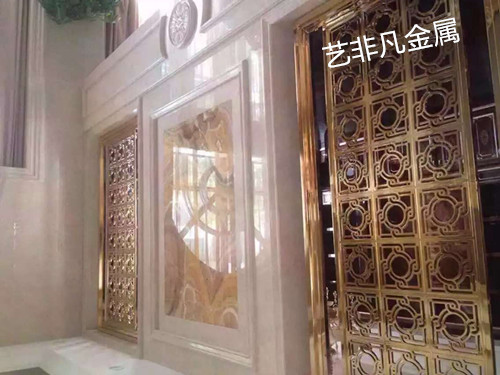 北京 经典大气红古铜铝板雕刻镂空花格屏风