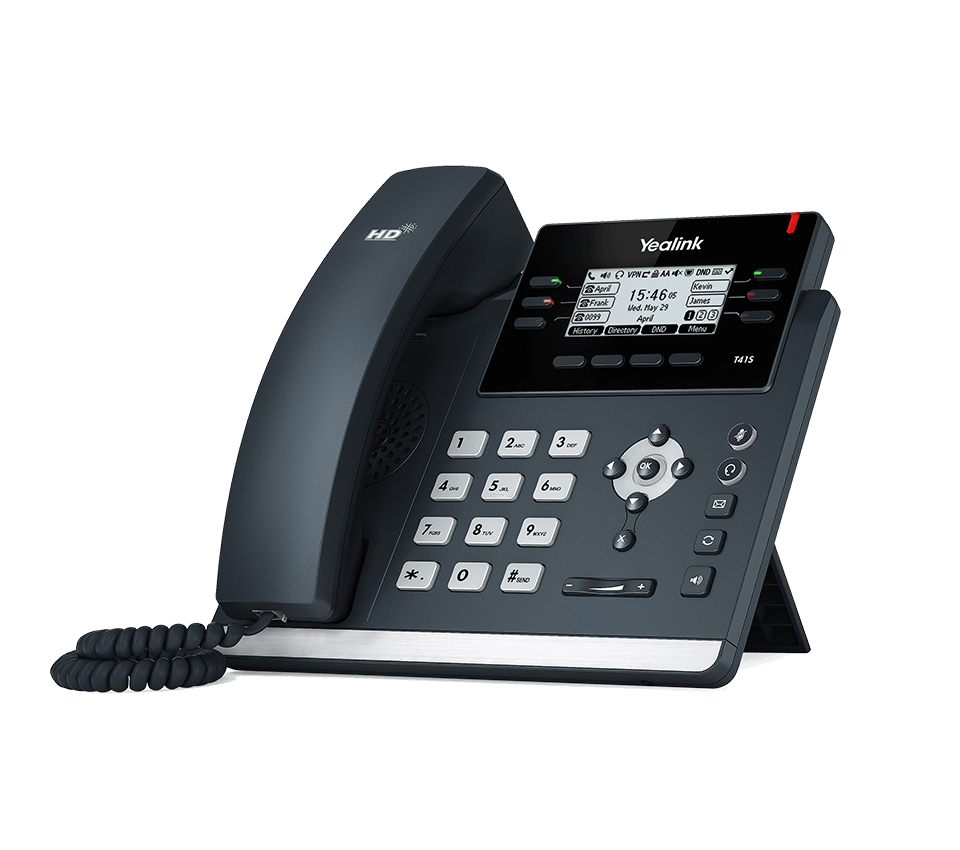 亿联SIP-T41S千兆商务话机高清的TFT彩屏6个VoIP账号支持三方语音电话会议双网口集成POE供电内置有线/无线耳麦支持两个支撑架角度