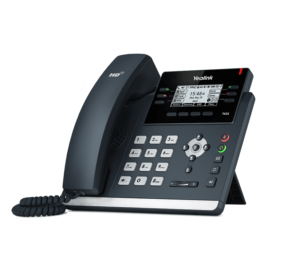 亿联SIP-T42S千兆商务话机支持蓝牙WI-FI及USB录音功能12个VoIP账号支持POE供电有线/无线耳麦可墙挂