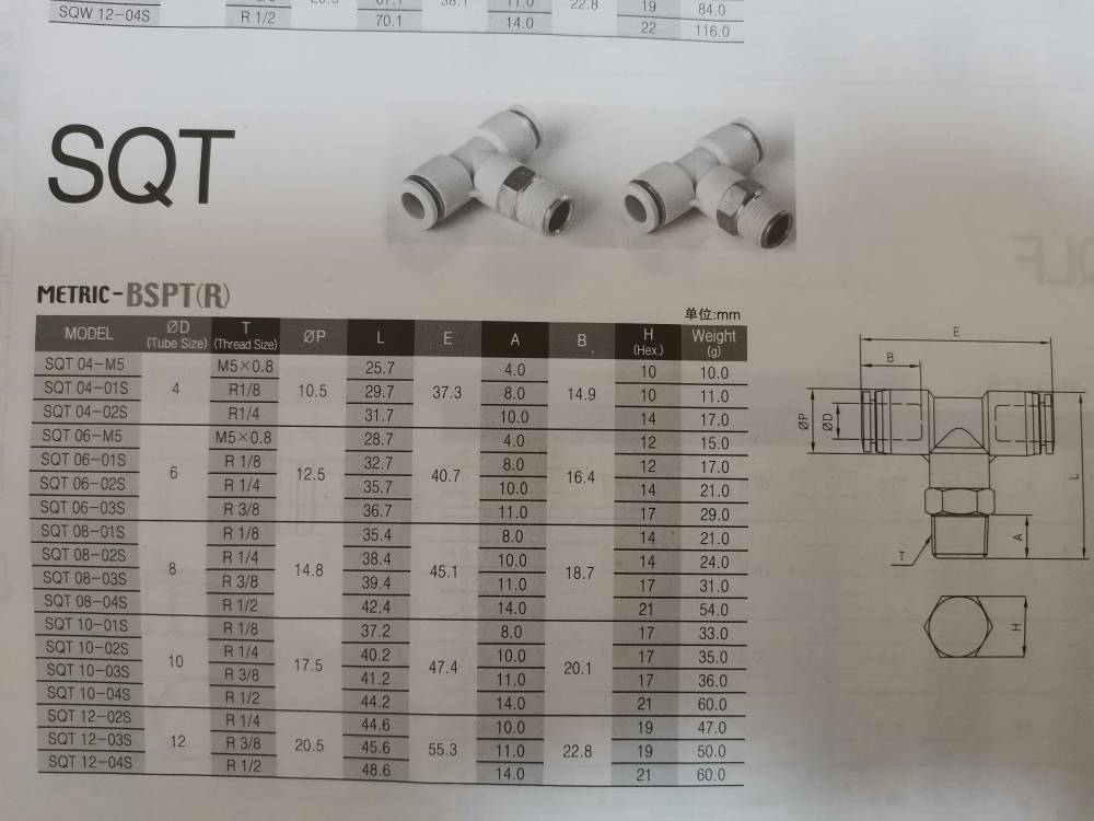 SQT06-03S SQT系列韩国T型三通快速接头