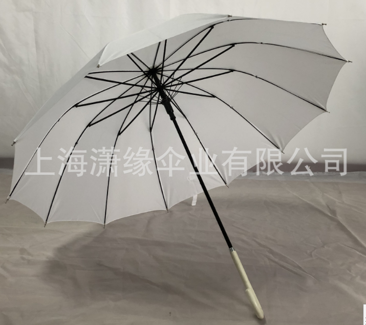 厂家定制纯白色直杆晴雨伞、自动纯色长柄伞定制印刷LOGO