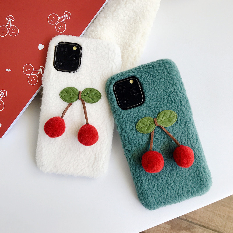 适用苹果xr/max创意DIY樱桃羊羔绒iphone11手机壳 新款