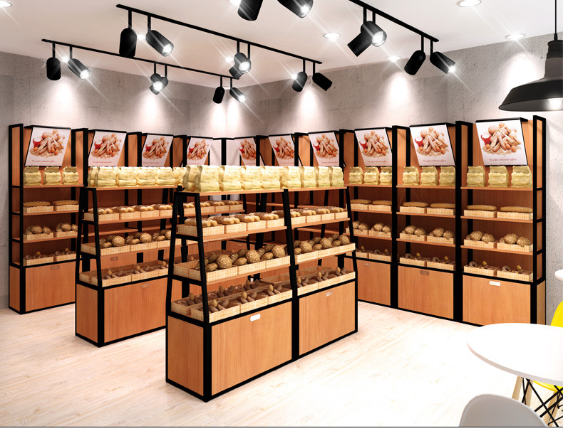 面包展示柜甜品展柜烤漆展柜角钢货架钢木置物架超市货架