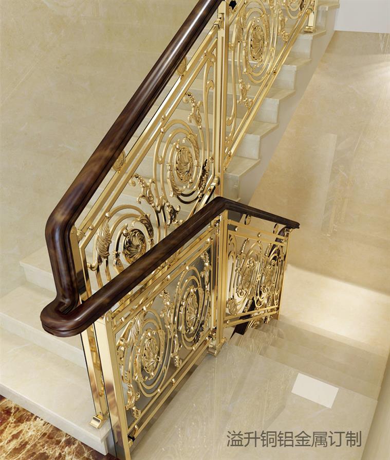 焊接别墅镀金楼梯扶手规格 铜精雕楼梯栏杆