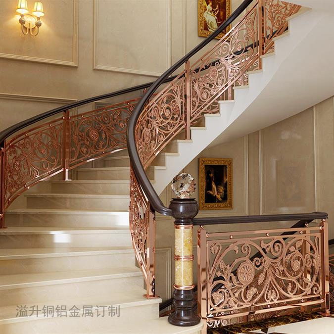 北京室内铜雕刻楼梯 古铜色楼梯围栏