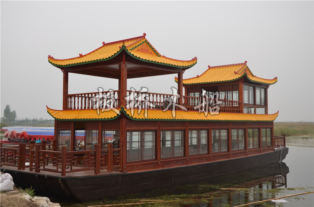 板桥木船16米餐饮画舫船，可乘坐60人，质保八年！