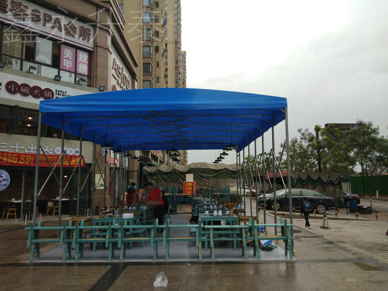 厂家定制成都锦江悬空伸缩雨篷折叠式雨棚收缩型帐篷