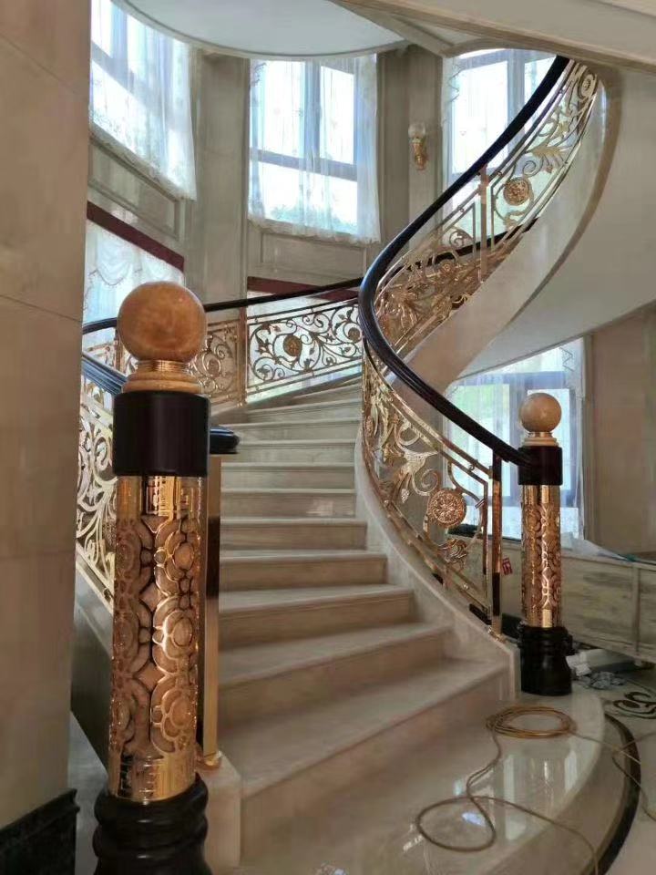 设计雕刻铜铝楼梯扶手规格 镀铜楼梯扶手
