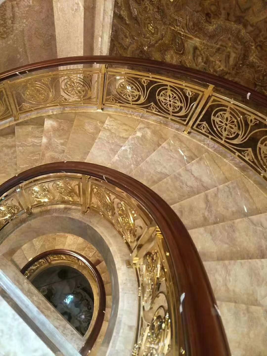 酒店雕刻铜铝楼梯扶手 铜古铜色楼梯扶手