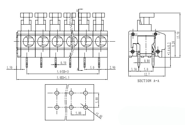澳斯FS1.5-XX-500-06镇流器接线端子 免螺丝、PCB板235端子