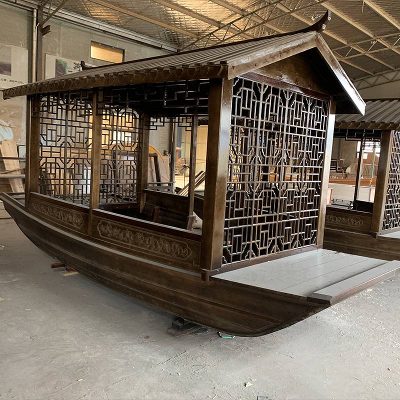 中式仿古旅游观光船餐饮木船游玩观光木质船