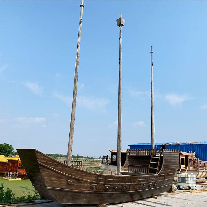 仿古郑和宝船定制室外古战船景观雕塑标志建筑船