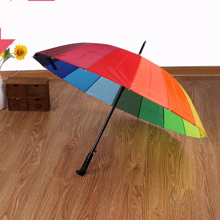 厂价批发16K韩国创意涤丝布彩虹伞 长柄直杆自动雨伞 广告伞定制LOGO