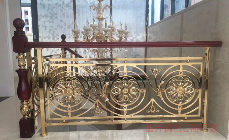 乾安设计中式铜楼梯雕花围栏