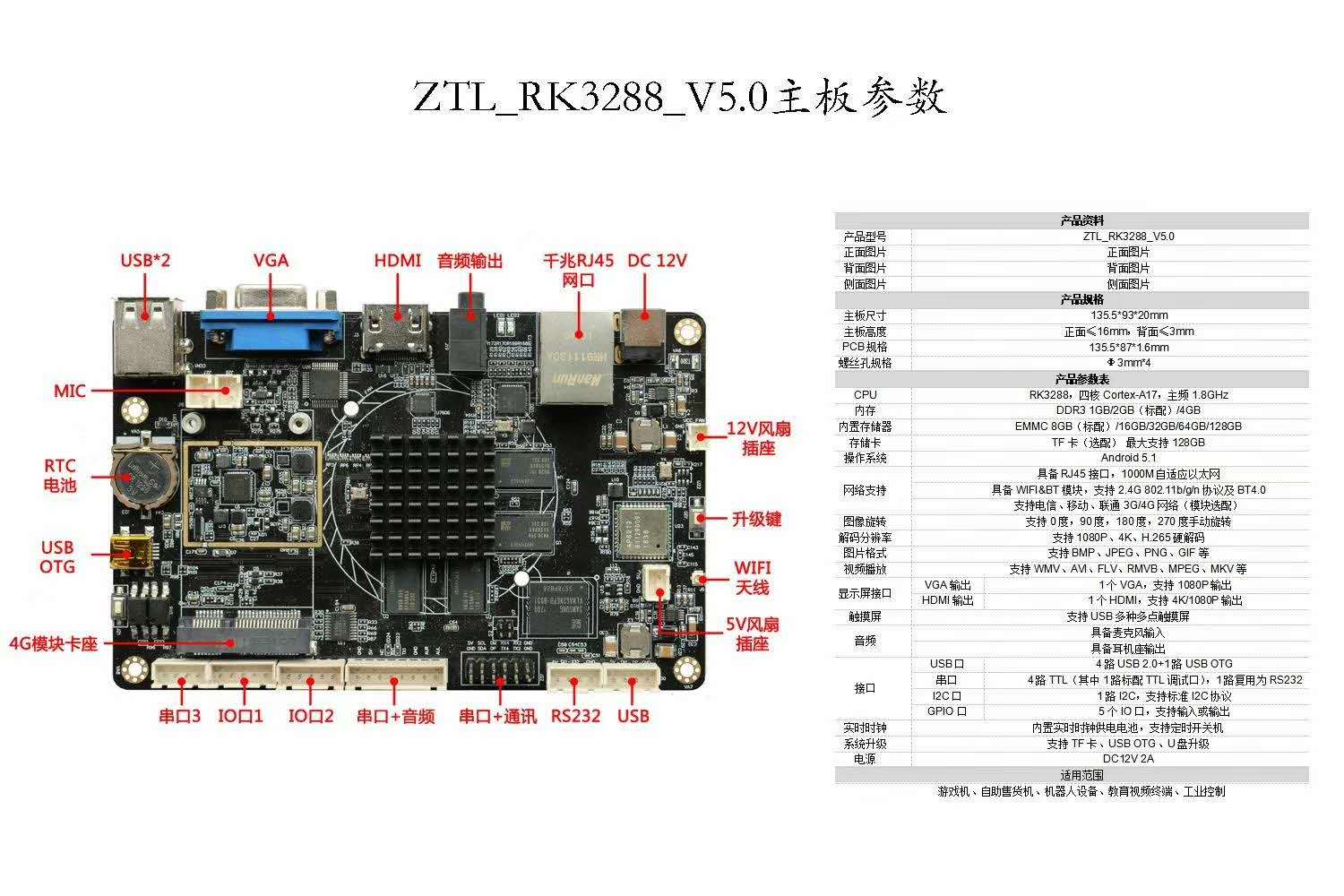 瑞芯微RK3288开发板广告机主板安卓系统工控板