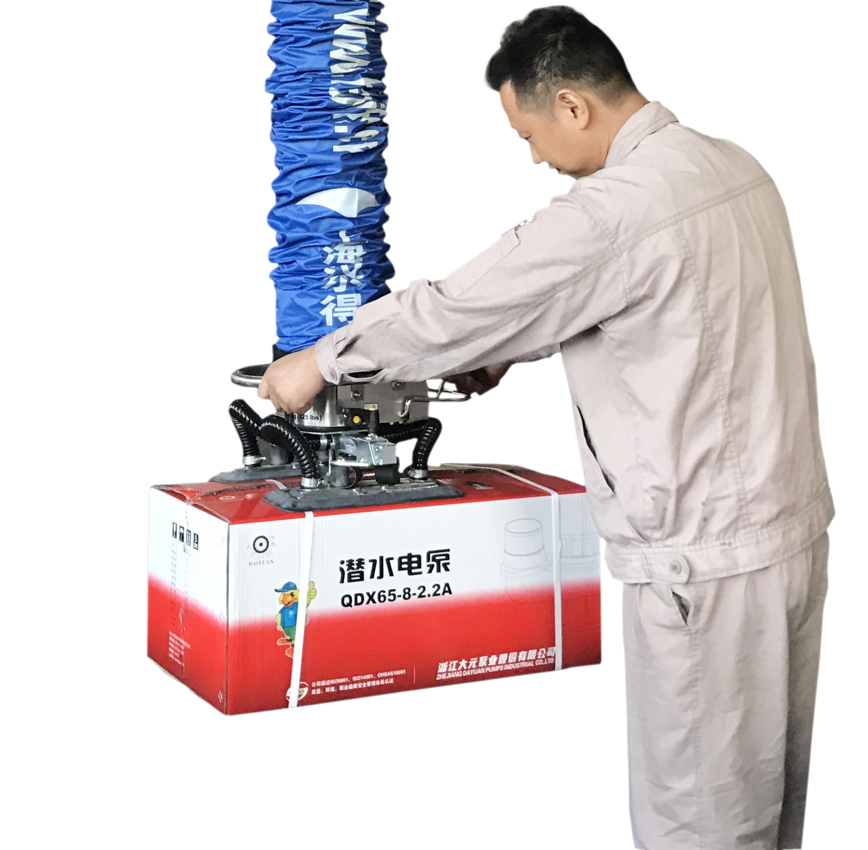 上海汉尔得快速搬运气管吸吊机，可吸吊50公斤纸箱码垛吸盘