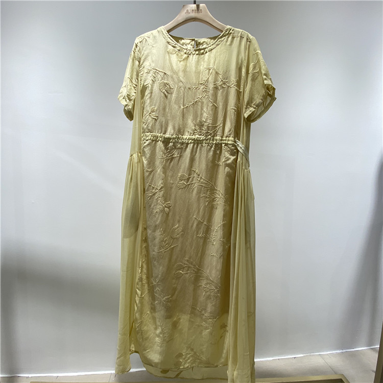 女装厂家货源 注释品牌黄色连衣裙
