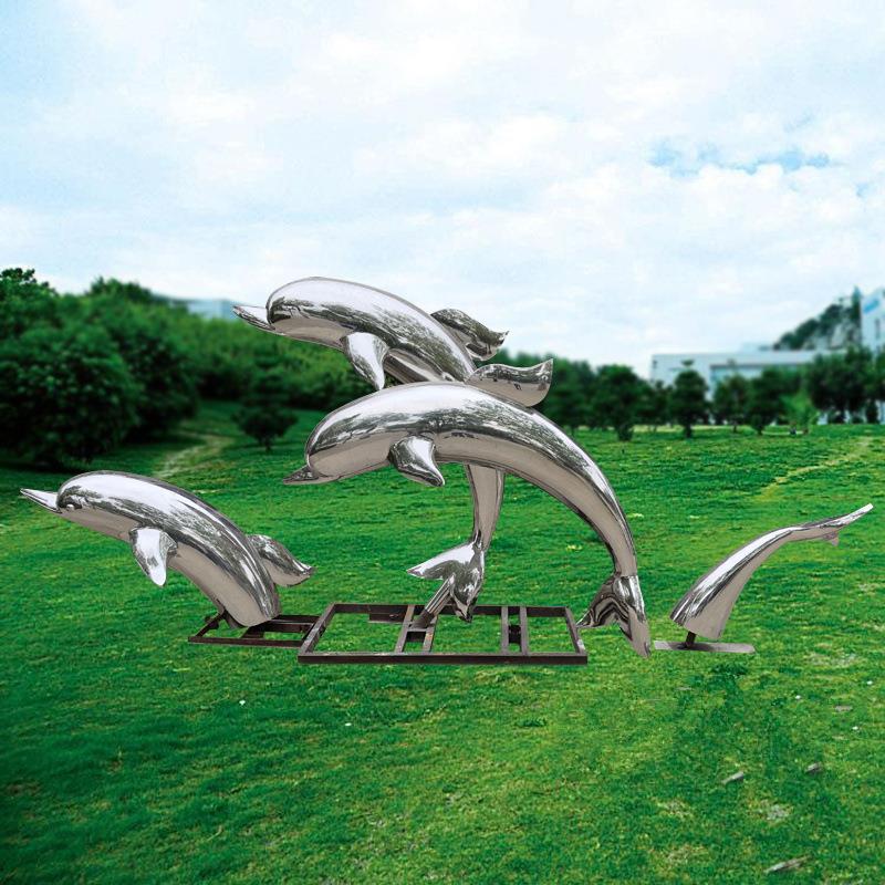 不锈钢镜面海豚雕塑 制作