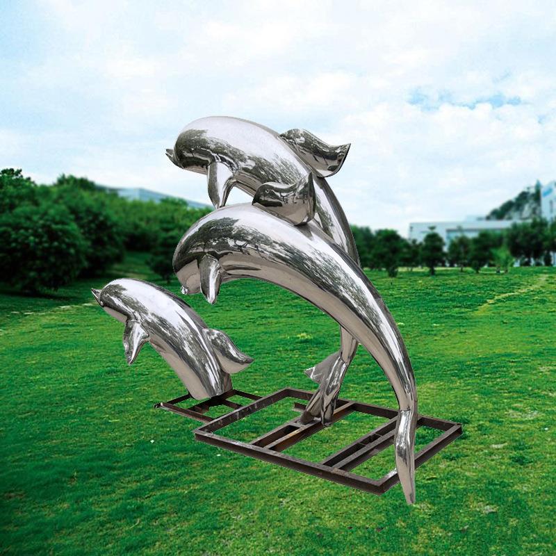 制作厂家 水景海豚雕塑 群组海豚不锈钢雕塑
