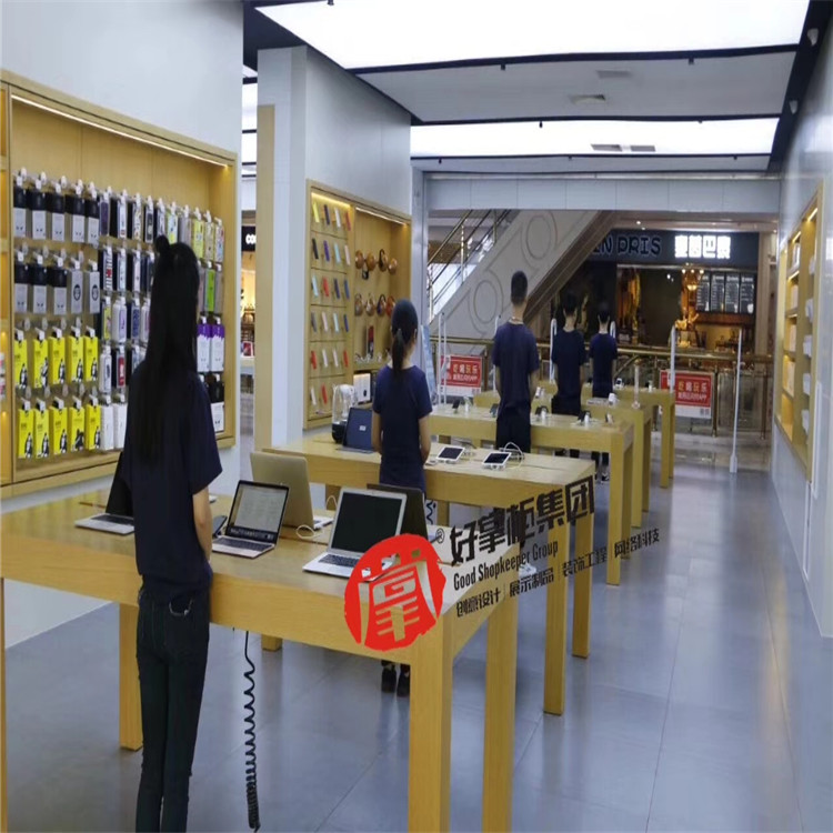 银川新款苹果手机展示柜电话 苹果木纹体验桌