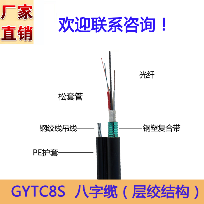 GYTC8S光缆，自承式架空八字型光缆，光缆厂家