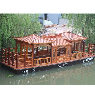 江东厂家出售山东水上农庄餐饮船吃饭的船仿古木船水上游玩船
