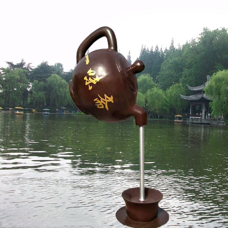玻璃钢喷水天壶雕塑 悬空茶壶喷泉