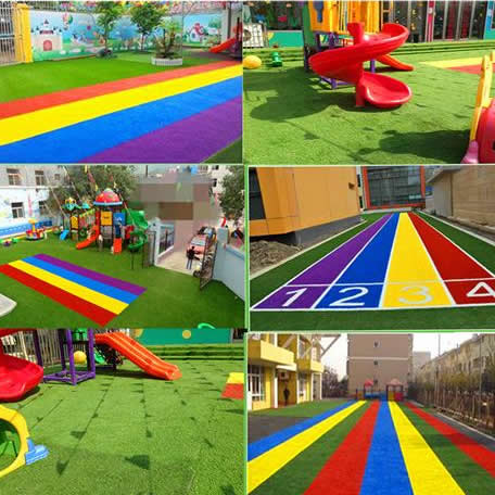 幼儿园彩虹跑道铺设-人造草坪施工-幼儿园**草坪-环保美观-经久耐用