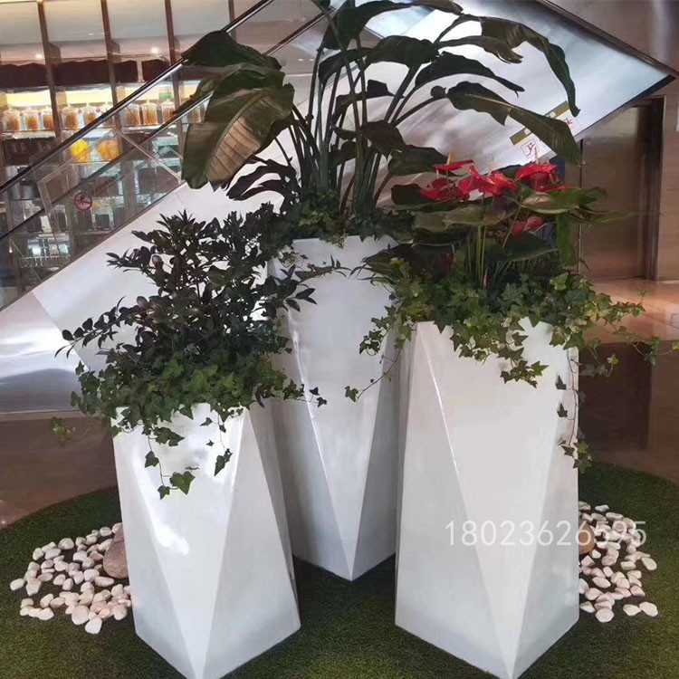 广东花盆供应房地产白色组合式创意菱形花盆花钵容器