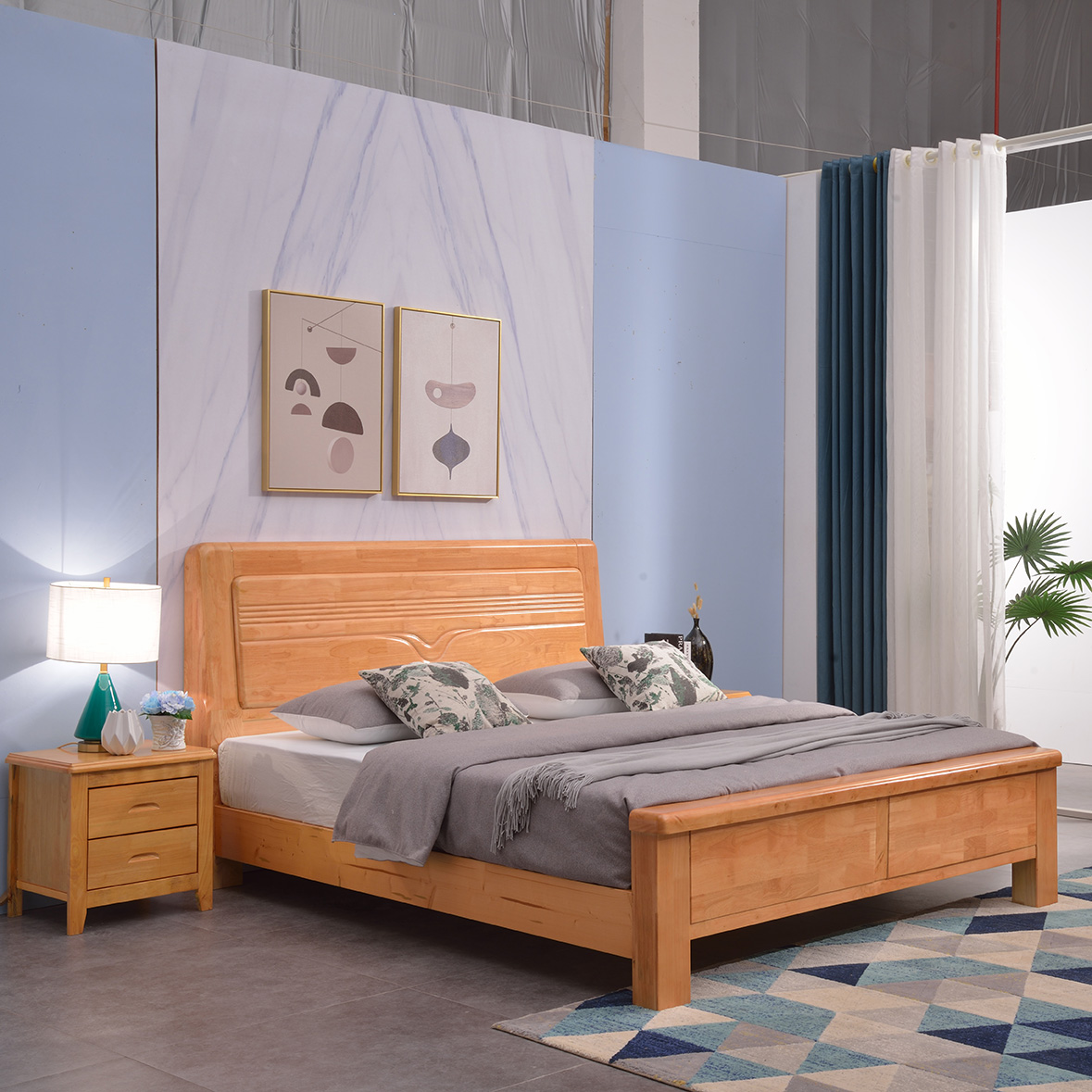 现代简约实木床橡胶木床大床1.8米双人床公主床经济实用型