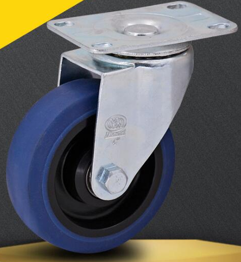 明威脚轮厂中型蓝色弹力静音轮高温溶胶防静电轮