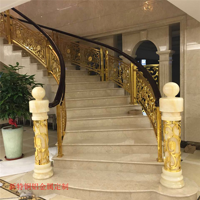 常州新风格铜楼梯扶手 铜镀金楼梯 设计
