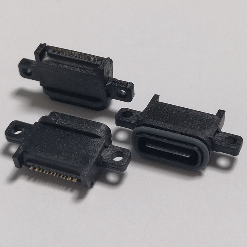 type-C 16Pin母座 USB 3.1沉板 16P接口 带耳朵 防水IPX7