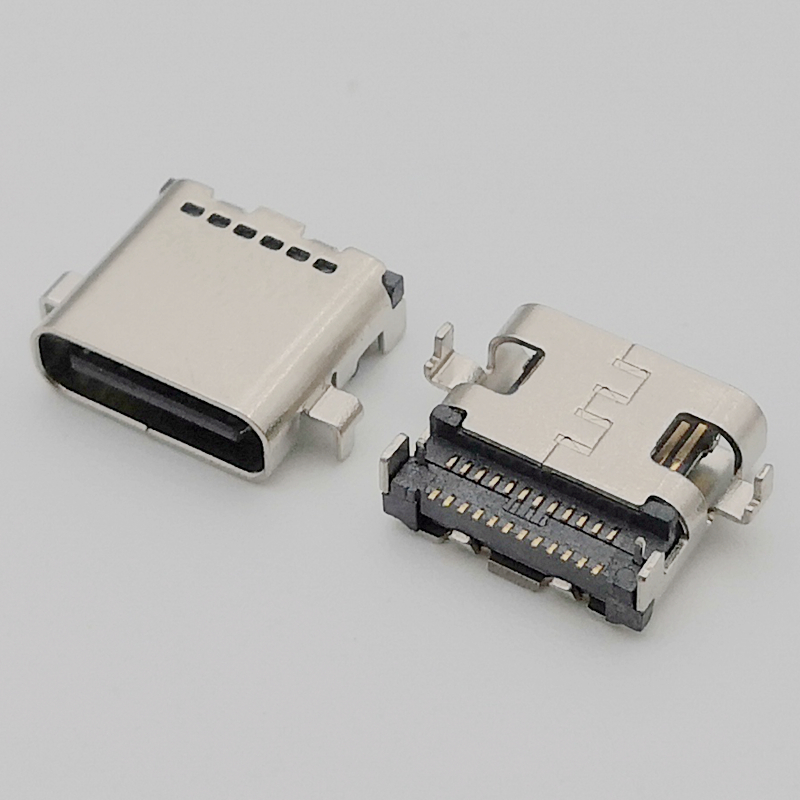 USB 3.1 type-C 沉板24P母座 双排贴片 沉板0.8MM 板上6个孔