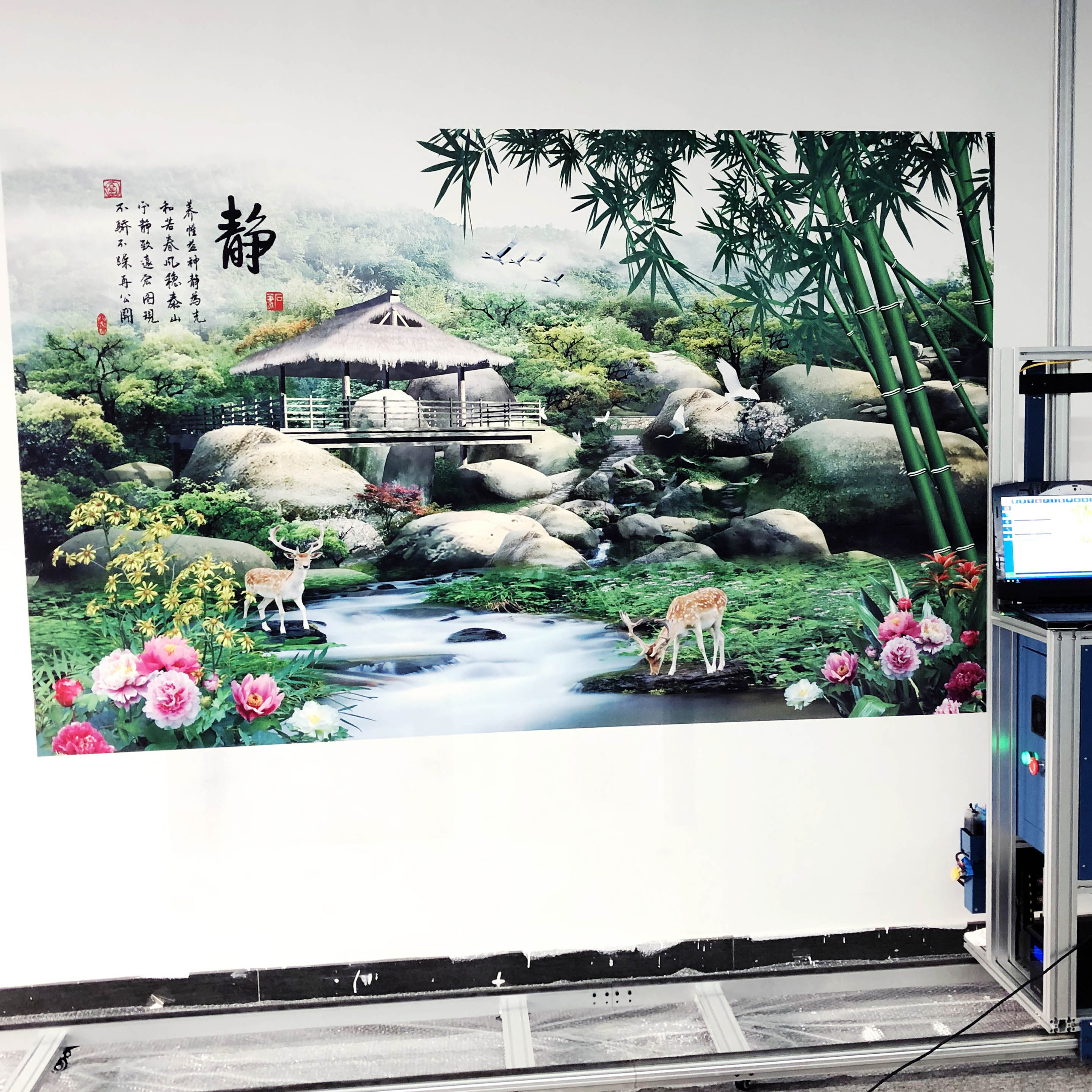 东莞江榕3d墙体彩绘uv打印机大型立体喷绘机户内外背景墙自动广告设备