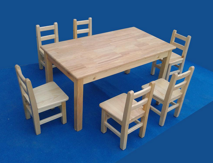 重庆幼儿园家具实木定做松木材质六人桌椅