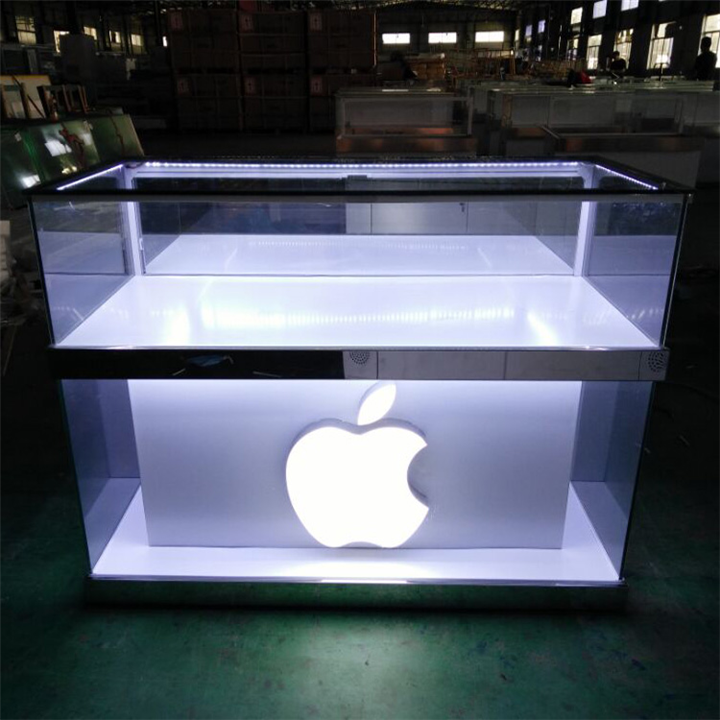 苹果体验台子实木制作 钢化玻璃