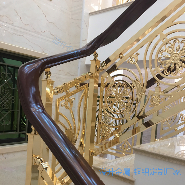 亳州酒店铜楼梯栏杆 雕花弧形楼梯扶手
